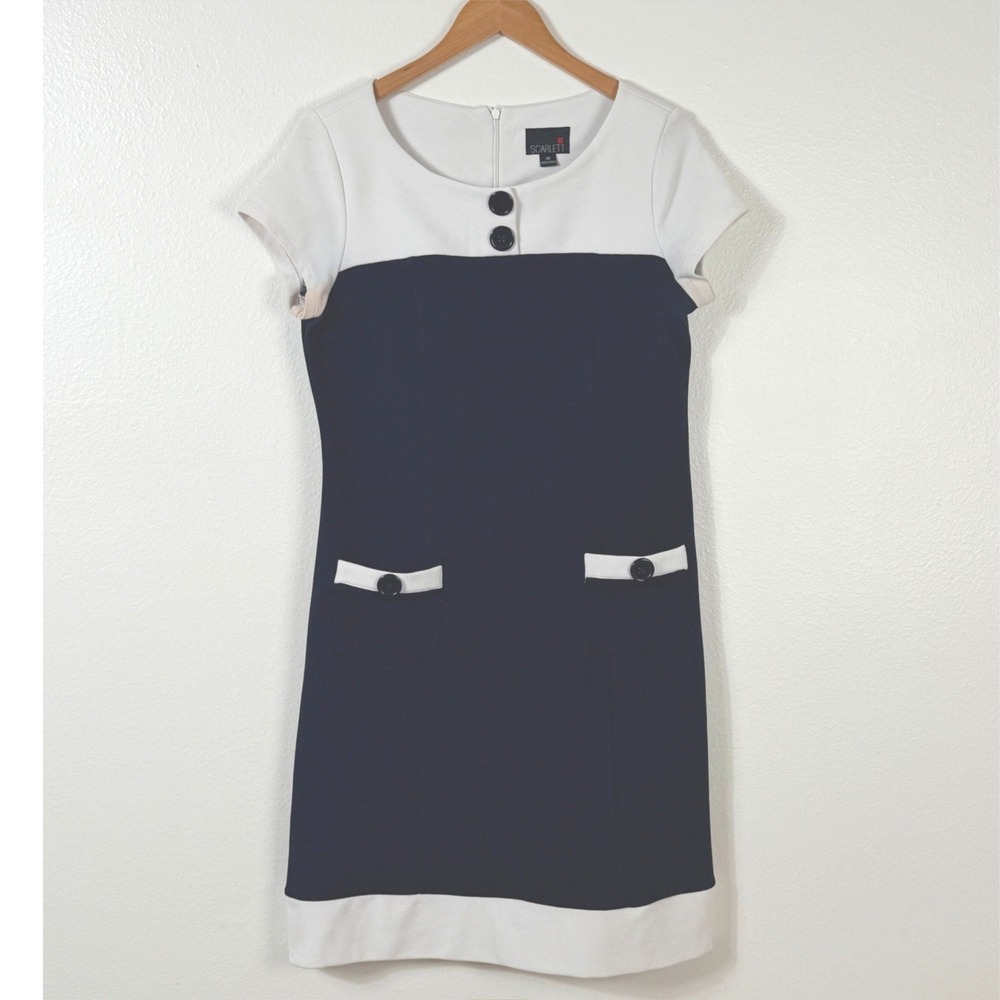 Scarlett‎ Dress Sz 10 Colorblock Shift Navy White Mod Retro Workwear